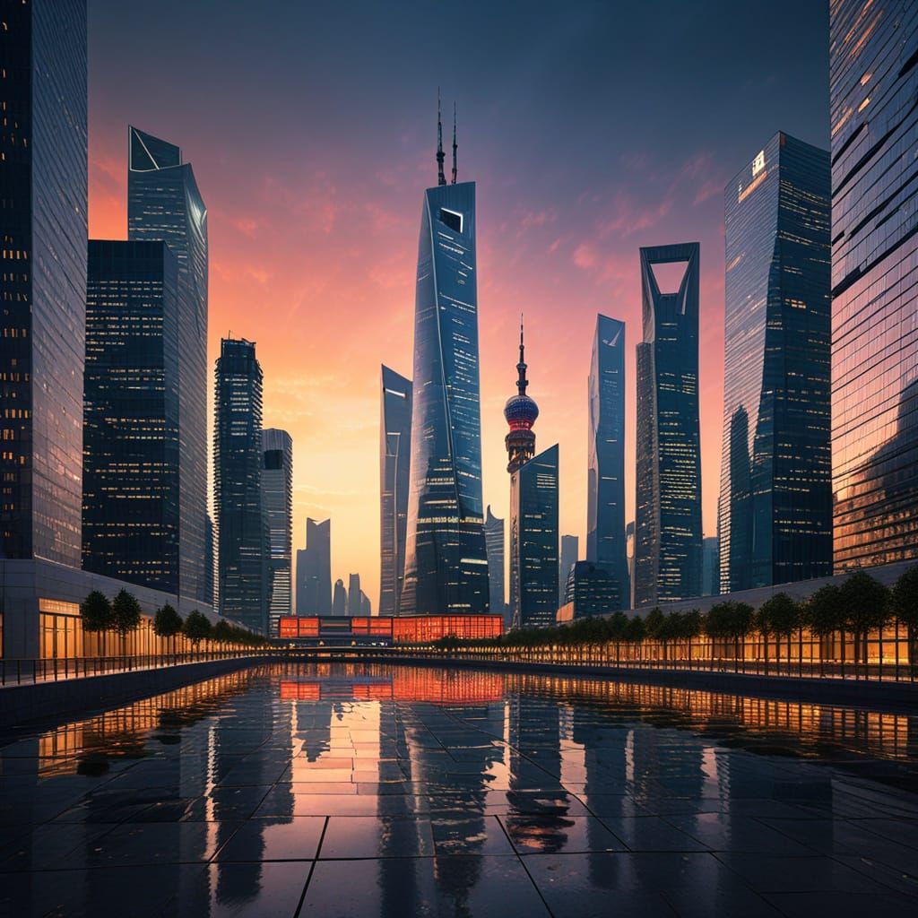Vibrant Shanghai Lujiazui Financial District in Golden Hour