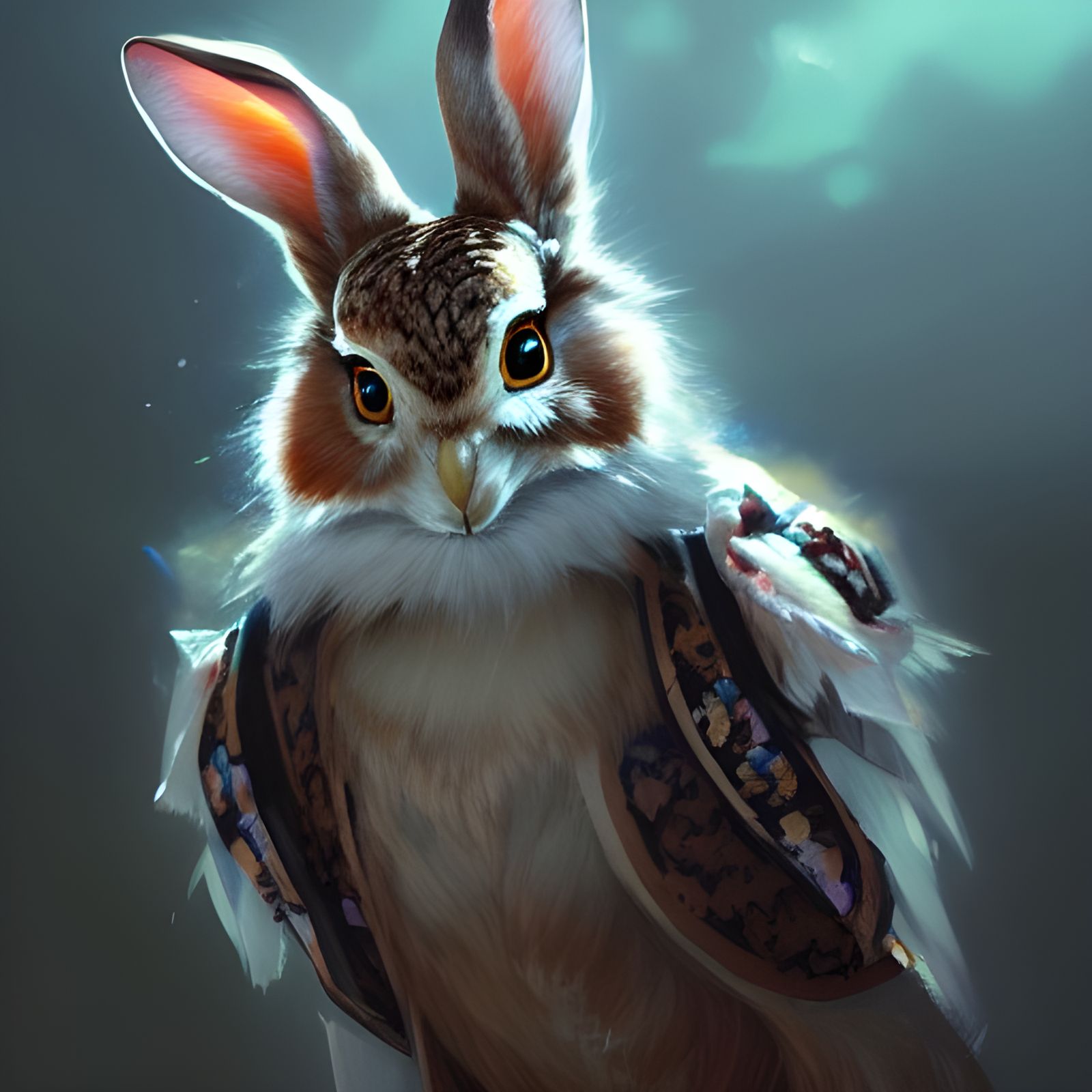 Rabbit Owl Hybrid Concept Art in Digital Painting Style
