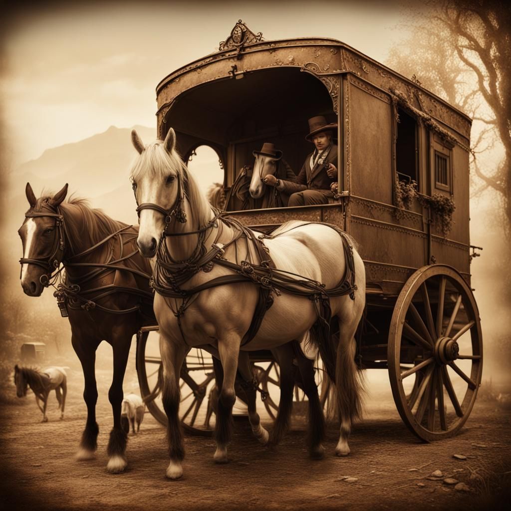 Victorian Vardo Wagon in Sepia Film Photography