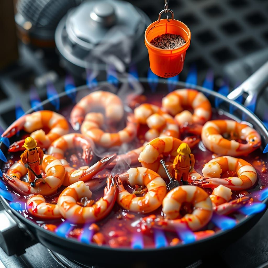 Whimsical Cooking Scene with Miniature Construction Workers