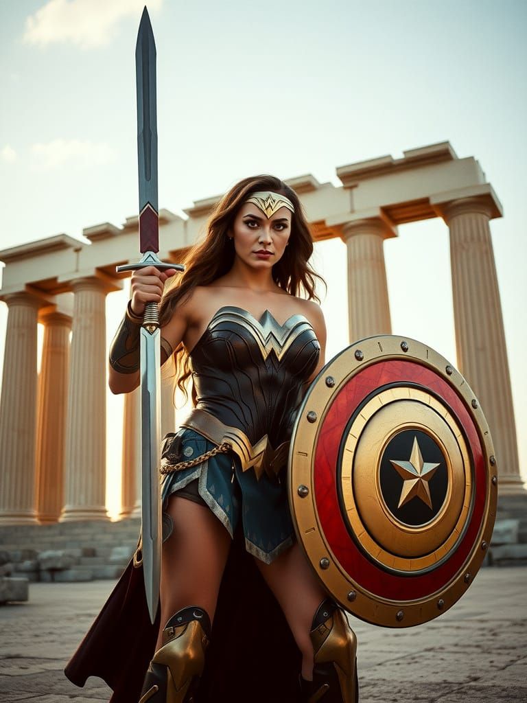Wonder Woman with Sword and Shield, Cinematic Style