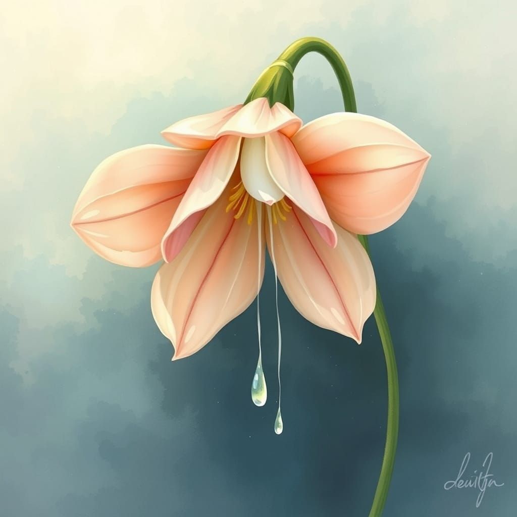 Crying Flower in Whimsical Watercolor Style