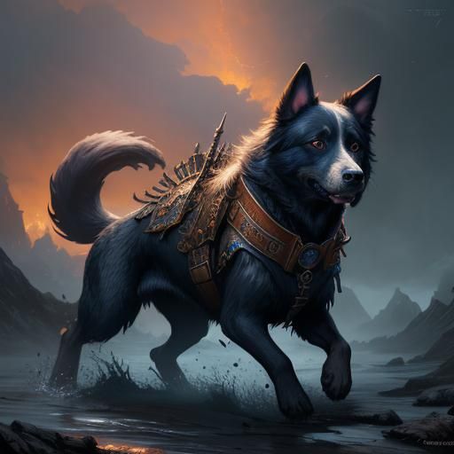 Detailed Matte Painting of Dogs in Fantasy Art