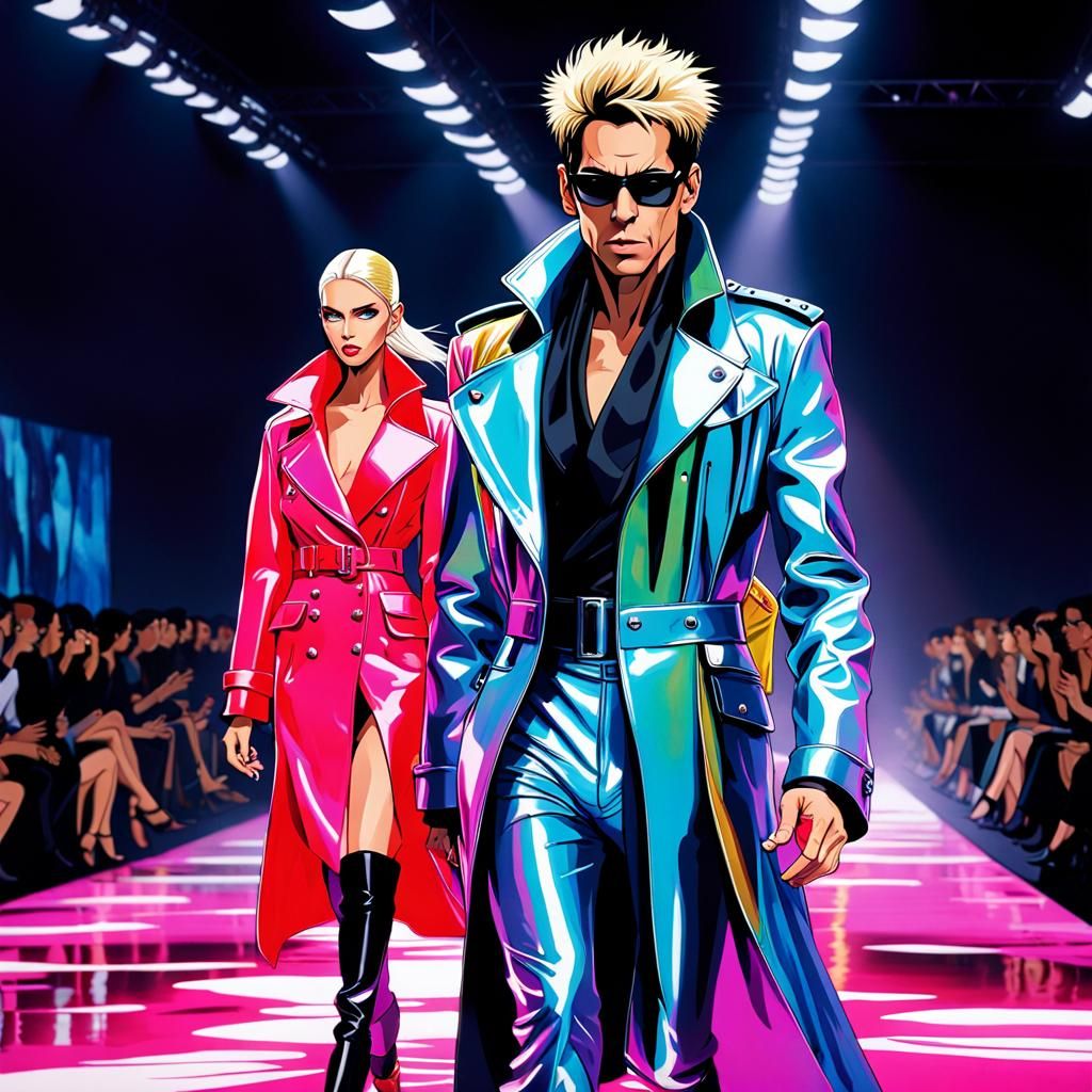 Derek Zoolander on Runway in Maximalist Concept Art