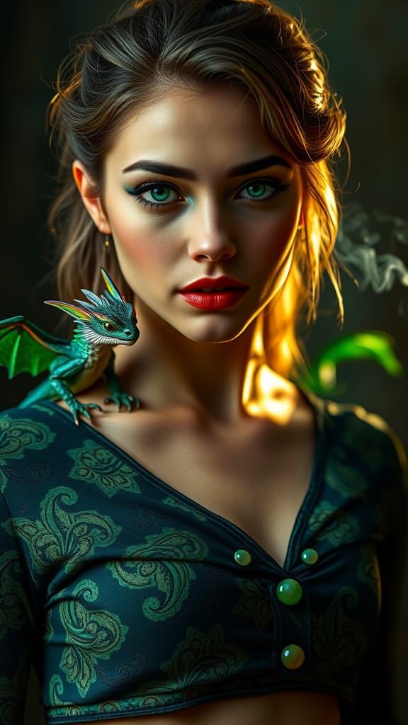 Emerald Goddess with Dragon Companion