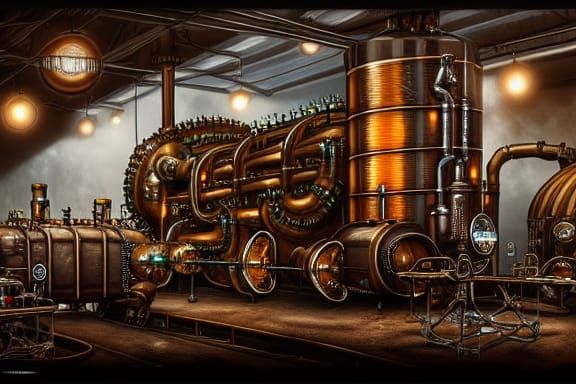 Steampunk Mechanical Beer Sculpture with Scrap Metal Details