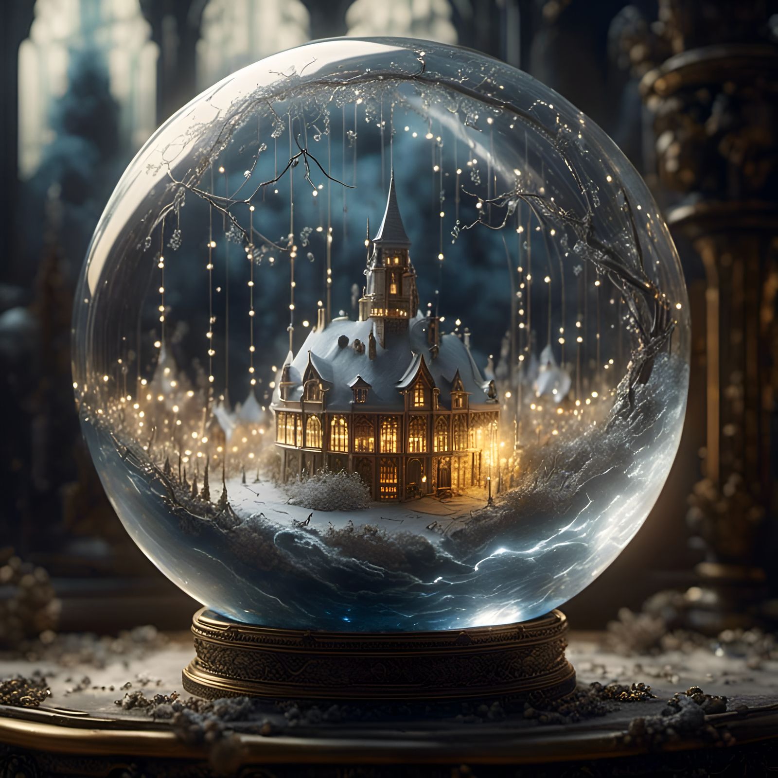 Lightning Cloudscape Inside Crystal Ball, 3D Digital Art