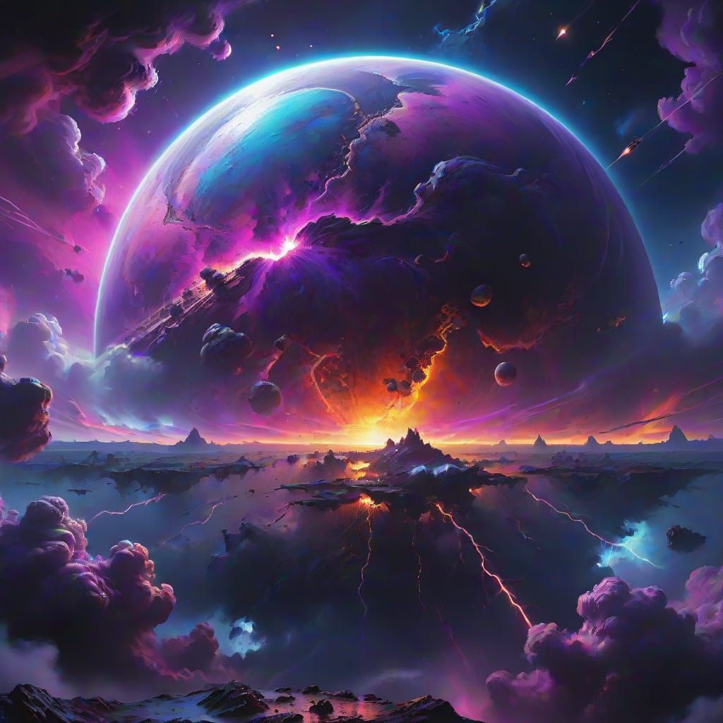 Gigantic Planet with Neutron Rain as Abstract Expressionism