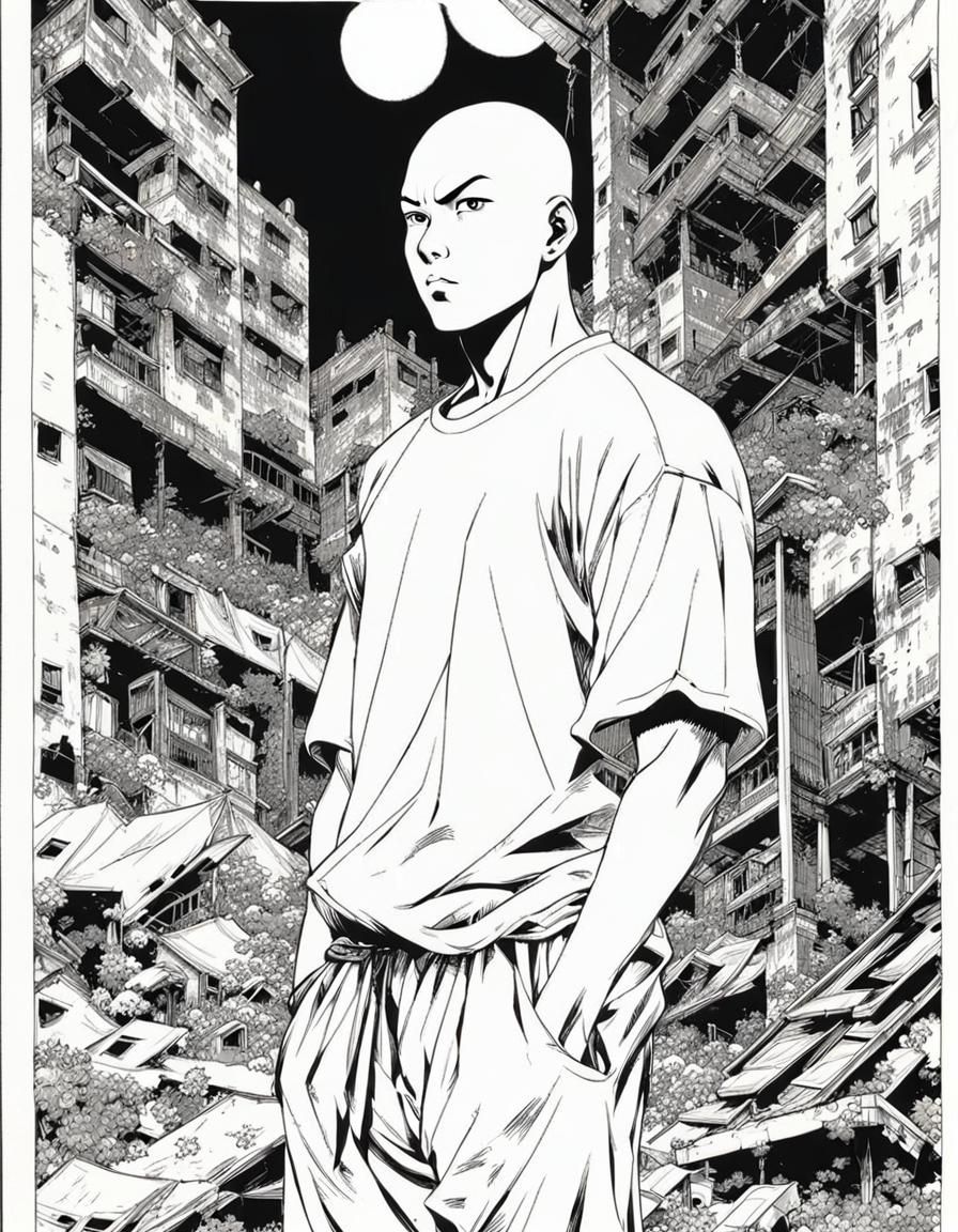 Manga-Style Portrait in Ruins by Miyazaki and Otomo