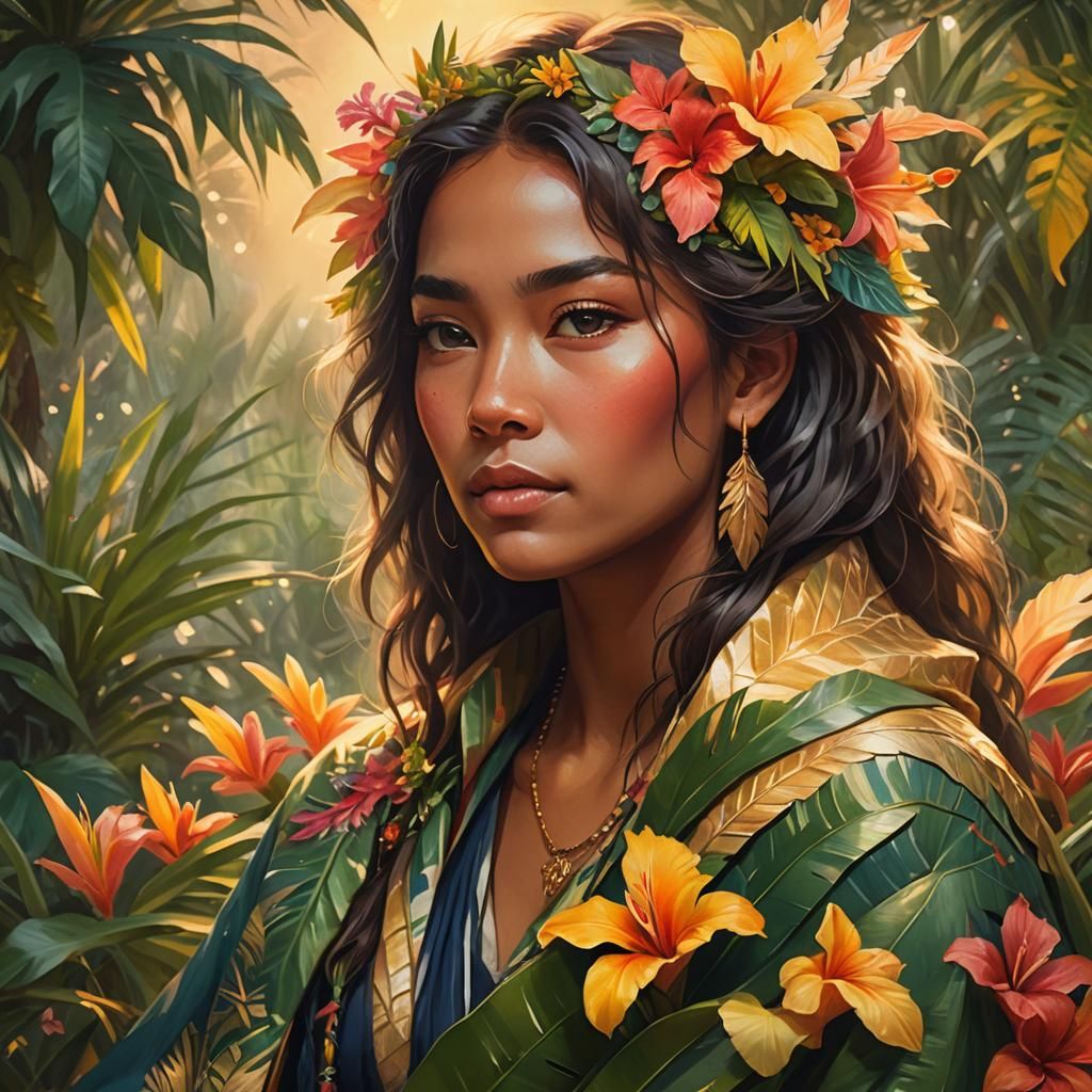 Hawaiian Kahuna Portrait in Dreamy Oil Painting Style