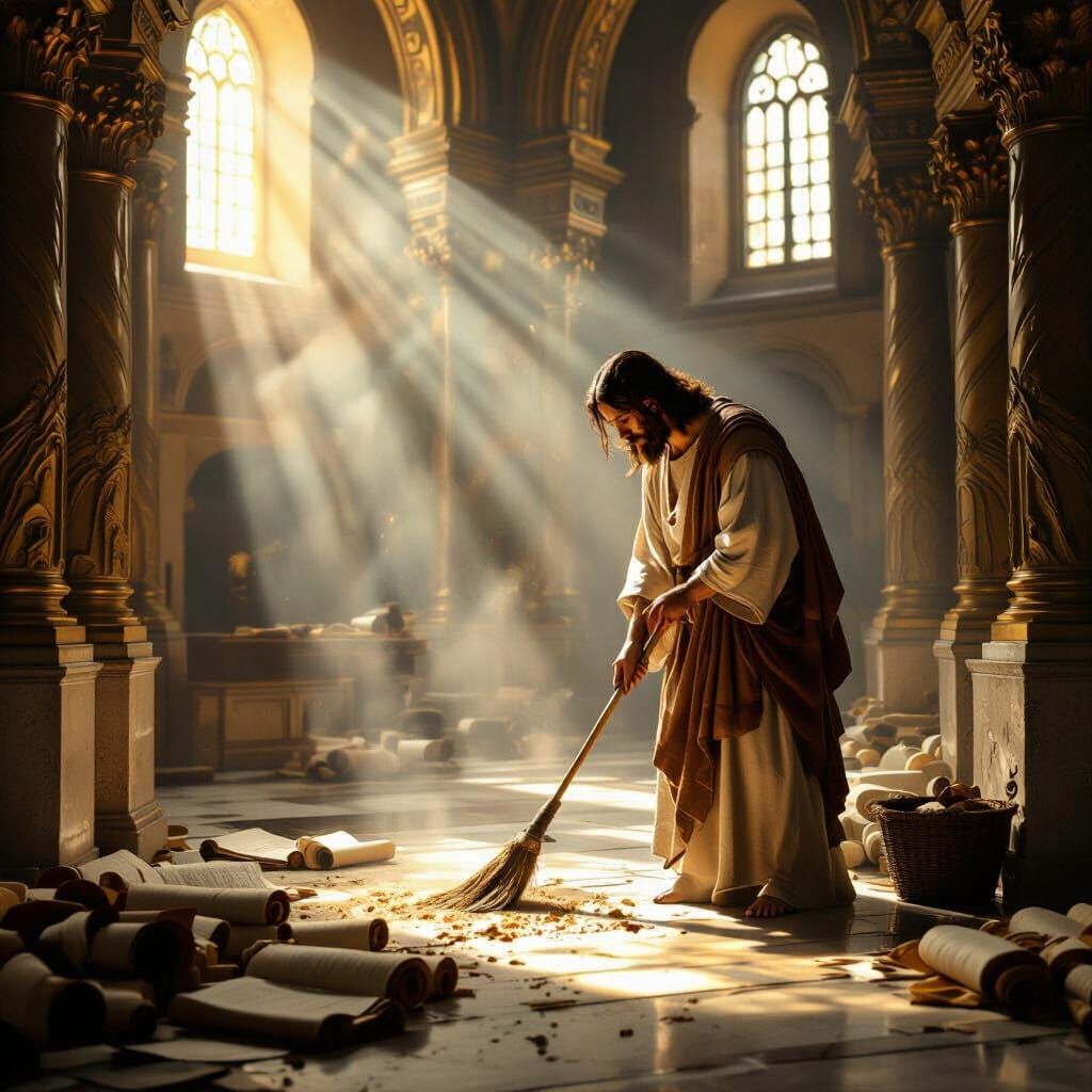 Jesus Purifies the Temple in Dramatic Oil Painting Style