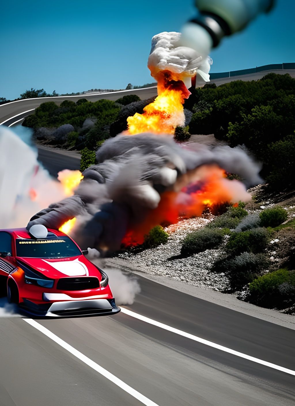 Candy Red Lowrider Rocket Flames Burnout on Highway