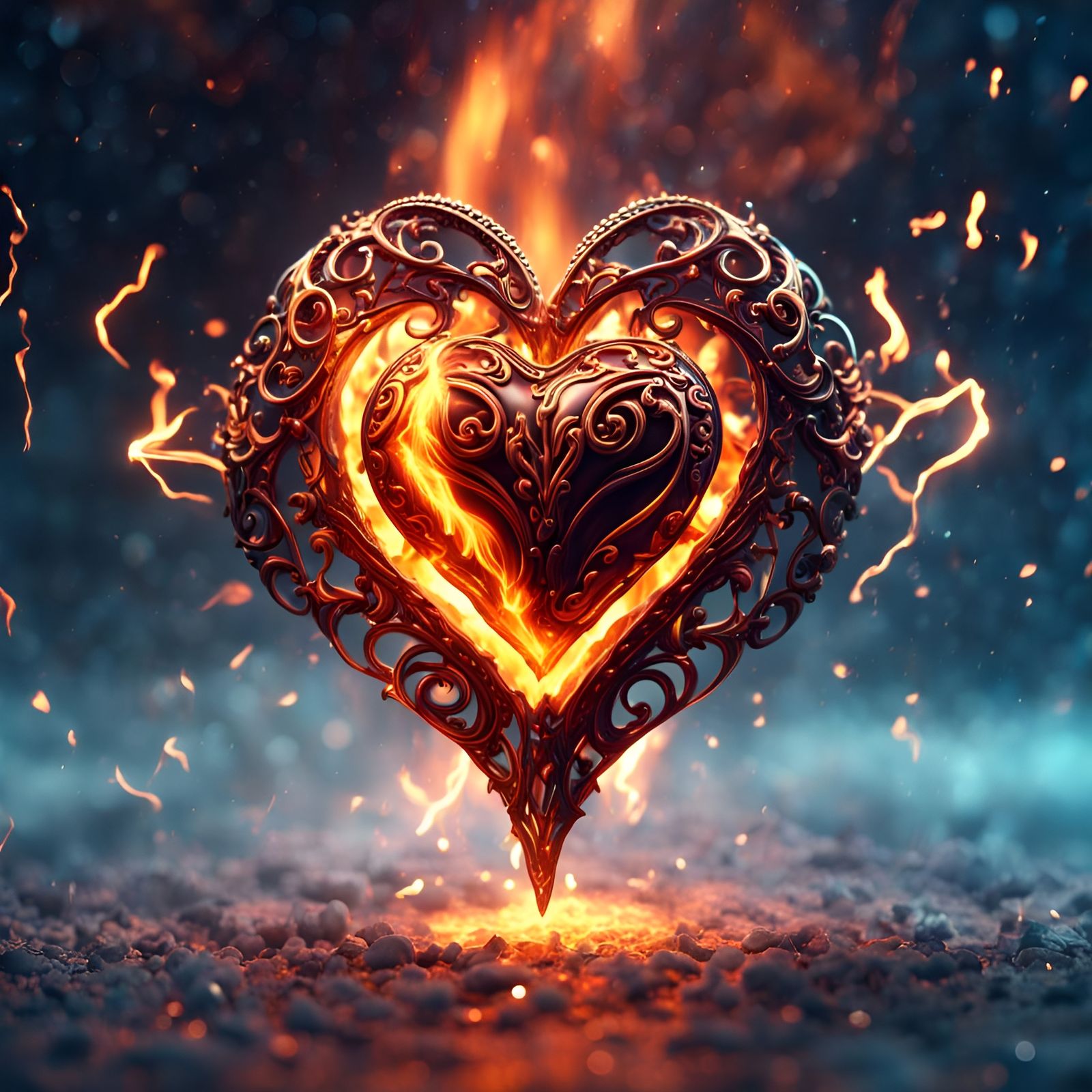 Fiery Heart Charm in Cosmic Dark, Matte Painting
