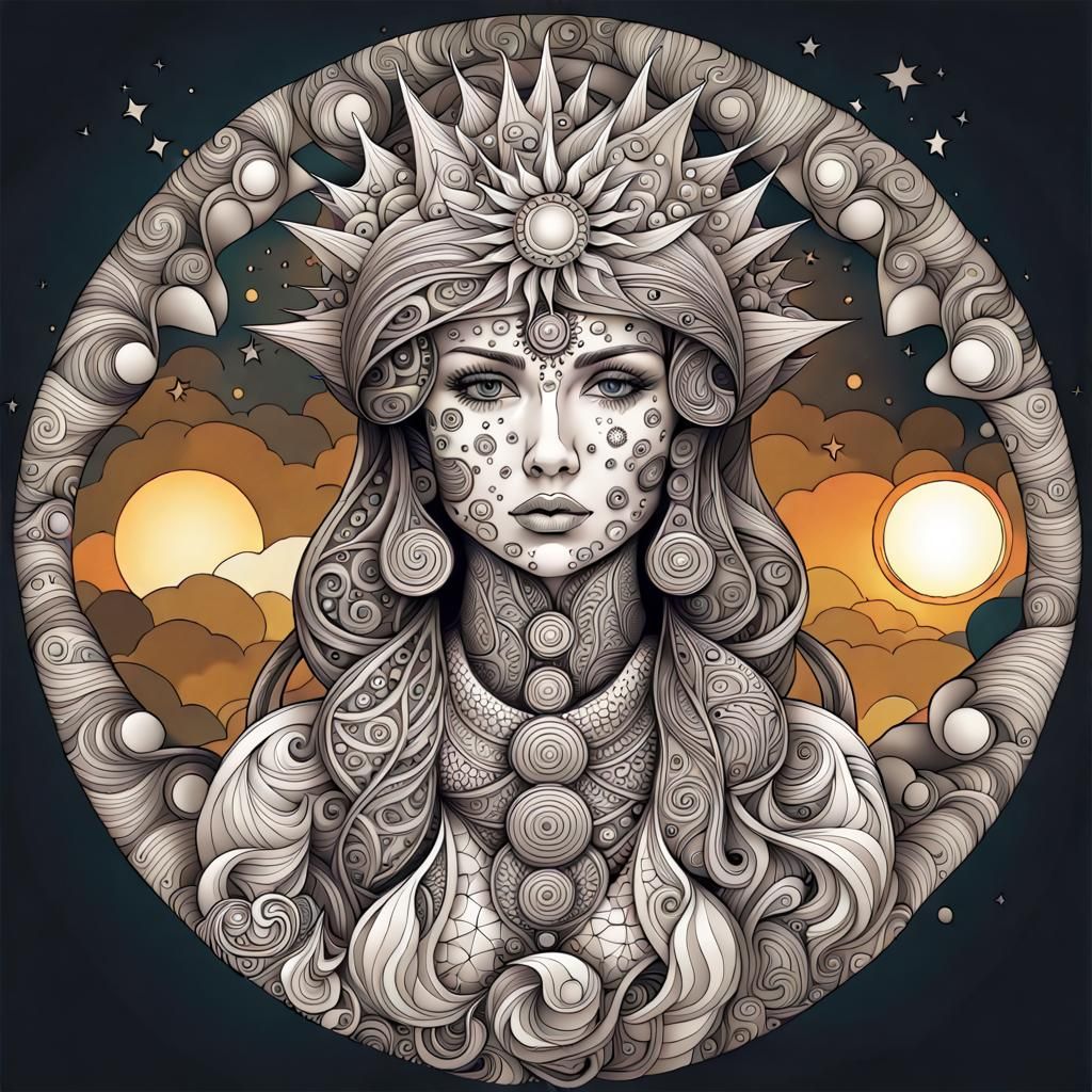 Neolithic Priestess in Abstract Fractal Style