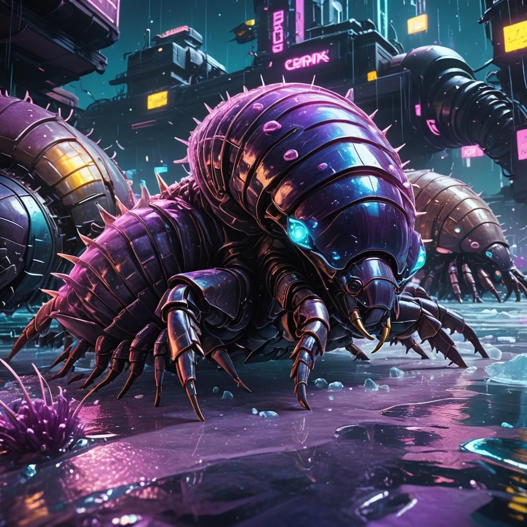 Cyberpunk Isopods Emerge in Neon Underwater City