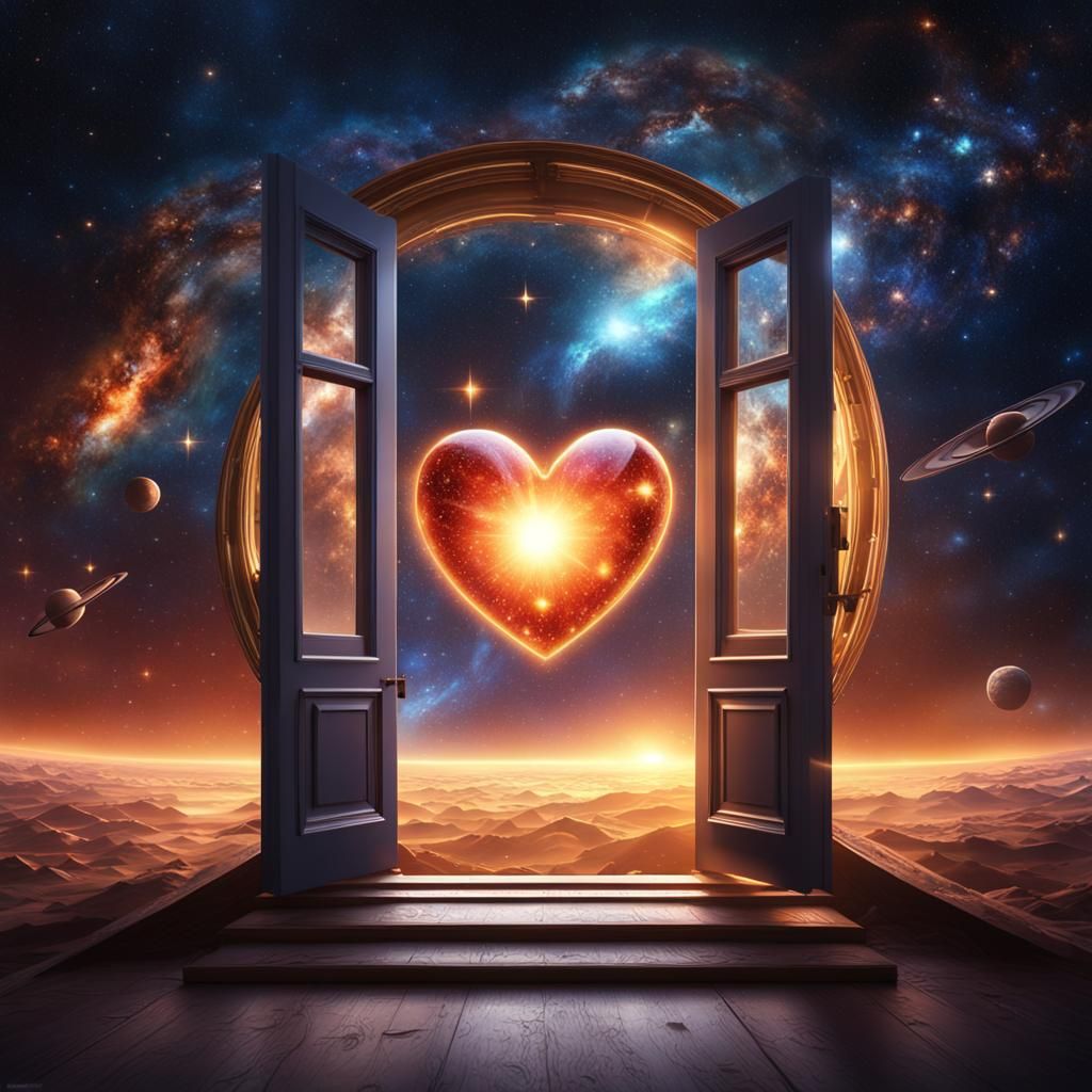 A heart floats in the universe