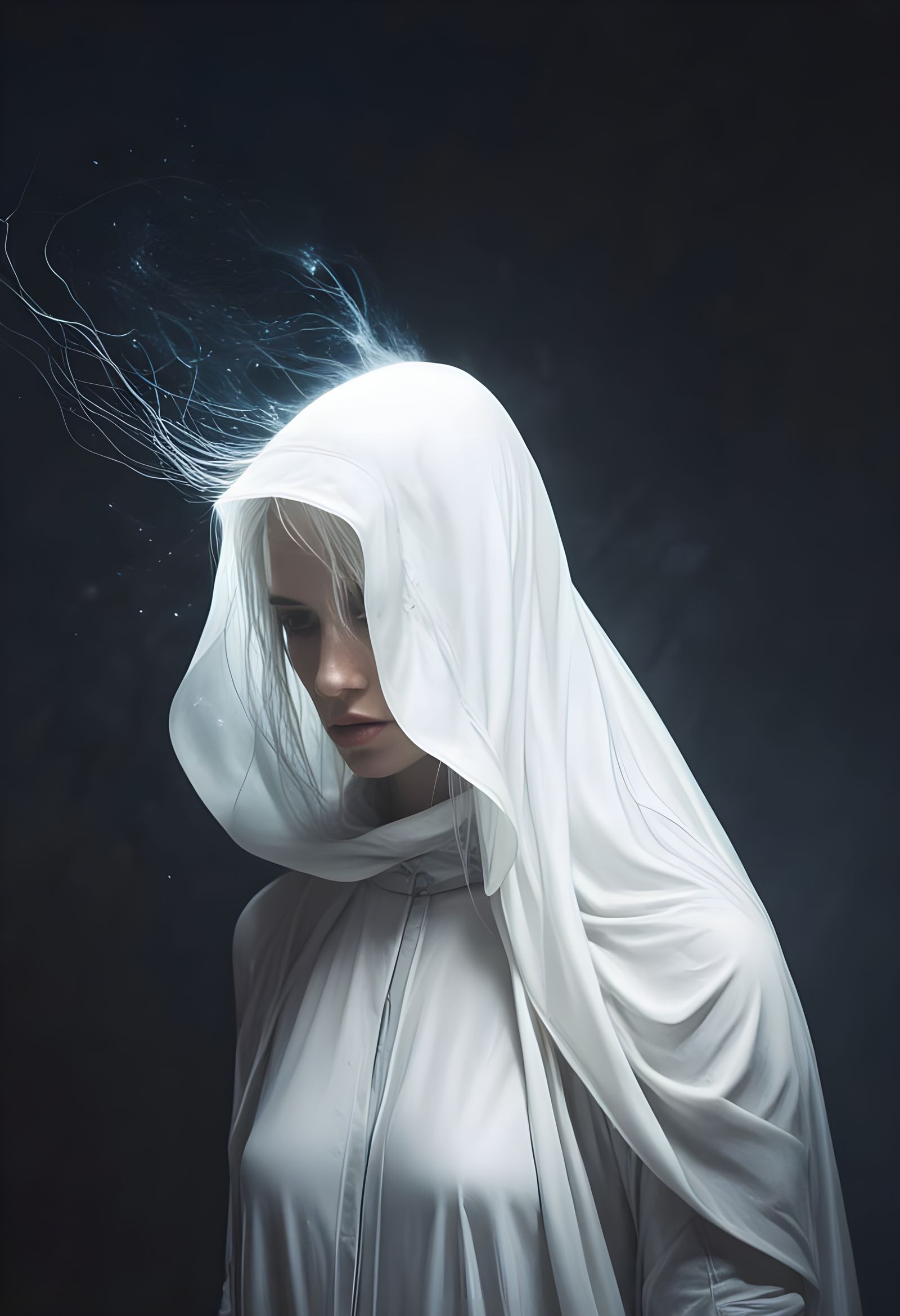 Celestial Goddess in Iridescent Silk Gown