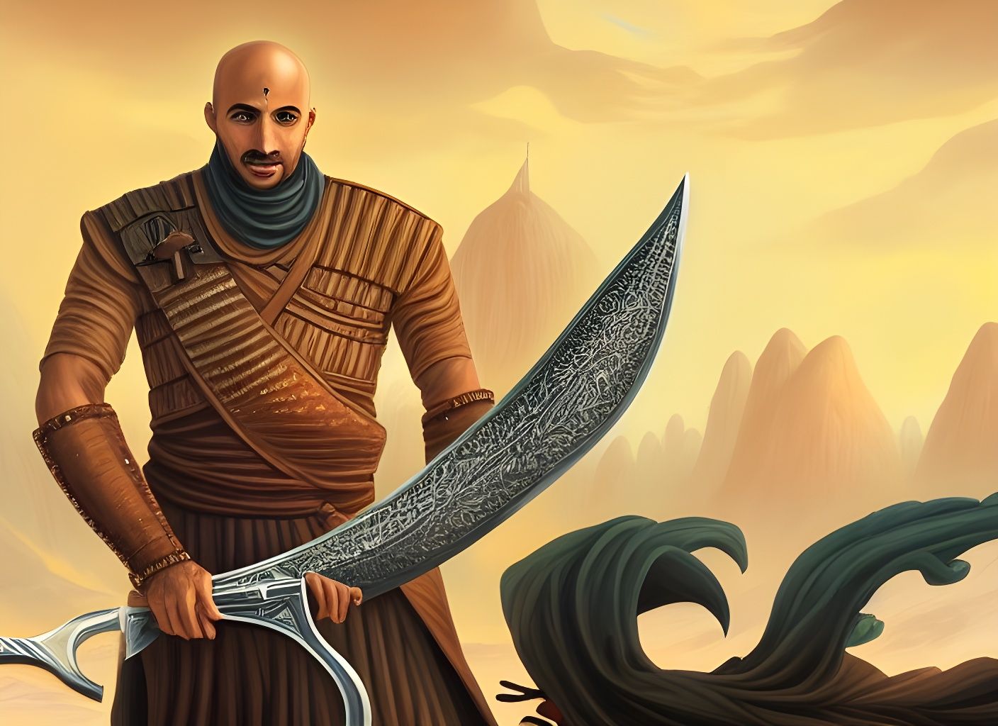 Arab Warrior Execution Scene in Digital Art Style