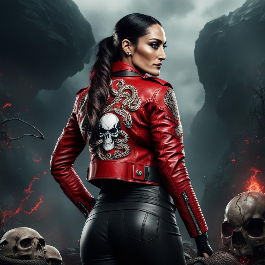 Nikki Bella in Red Leather Jacket: Digital Art
