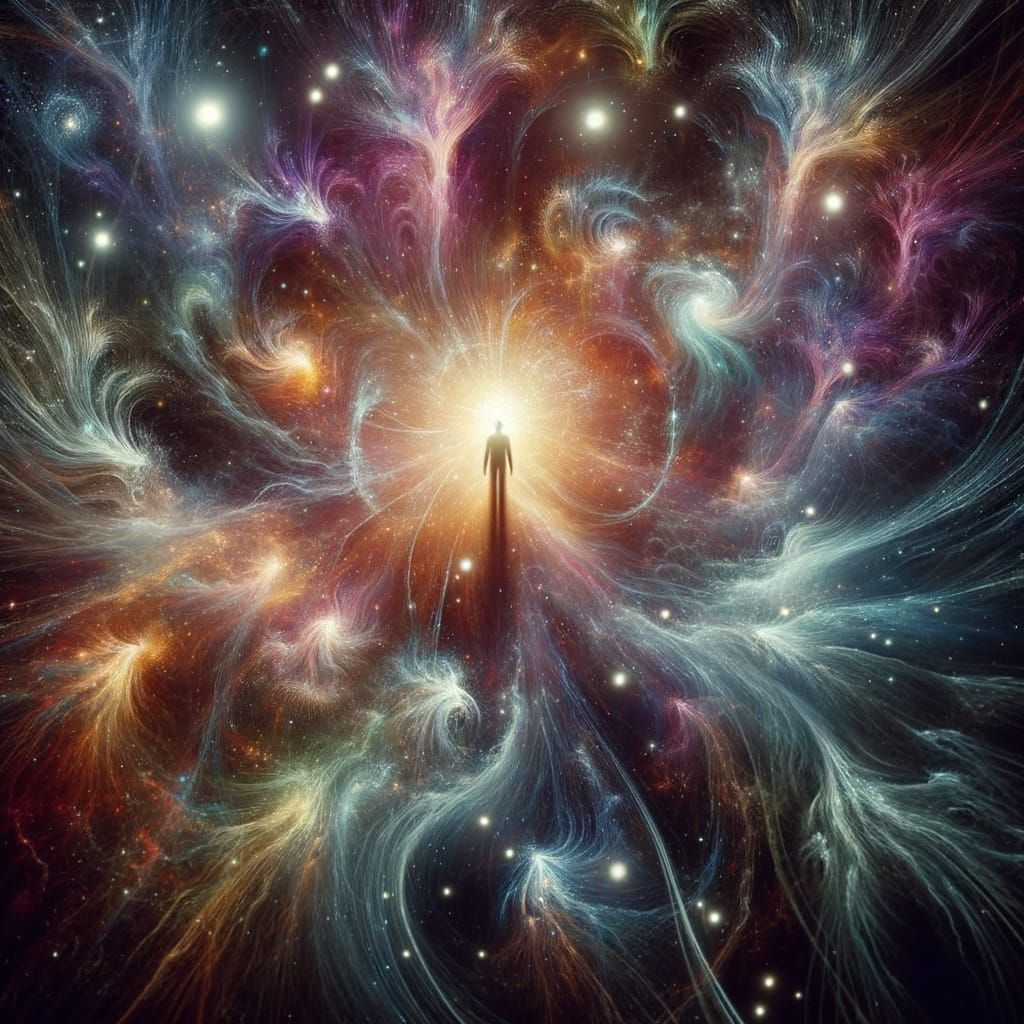 Mystical Cosmic Being in Prismatic Aurora