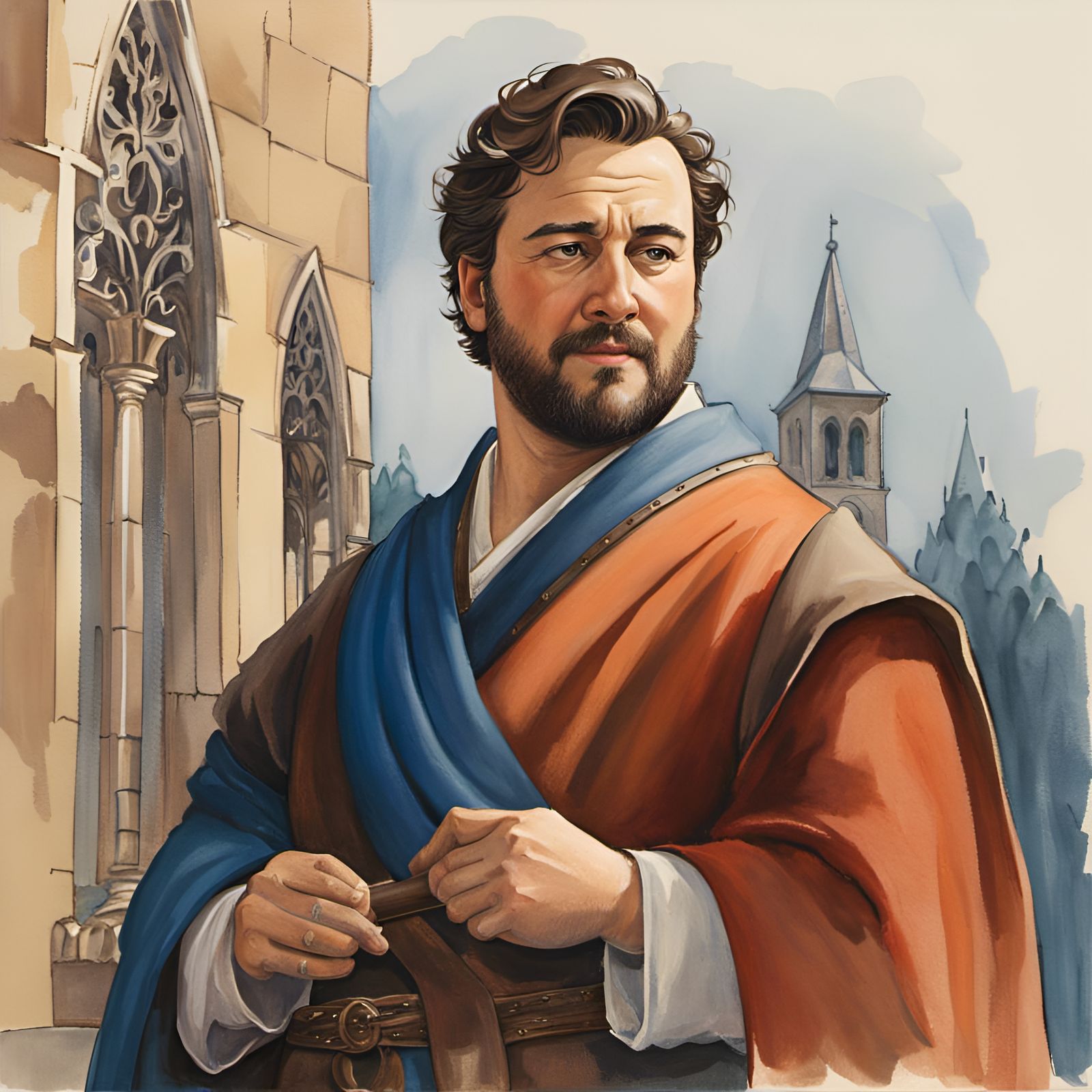 Chubby Man in Medieval Fantasy: Ghibli Watercolor