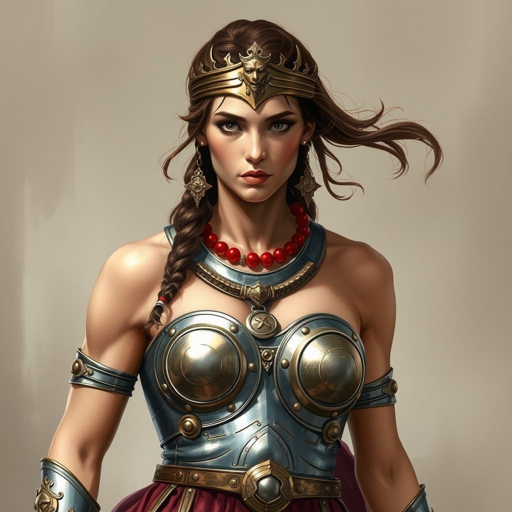 Regal Warrior Queen of the Amazons in Ancient Greek Style