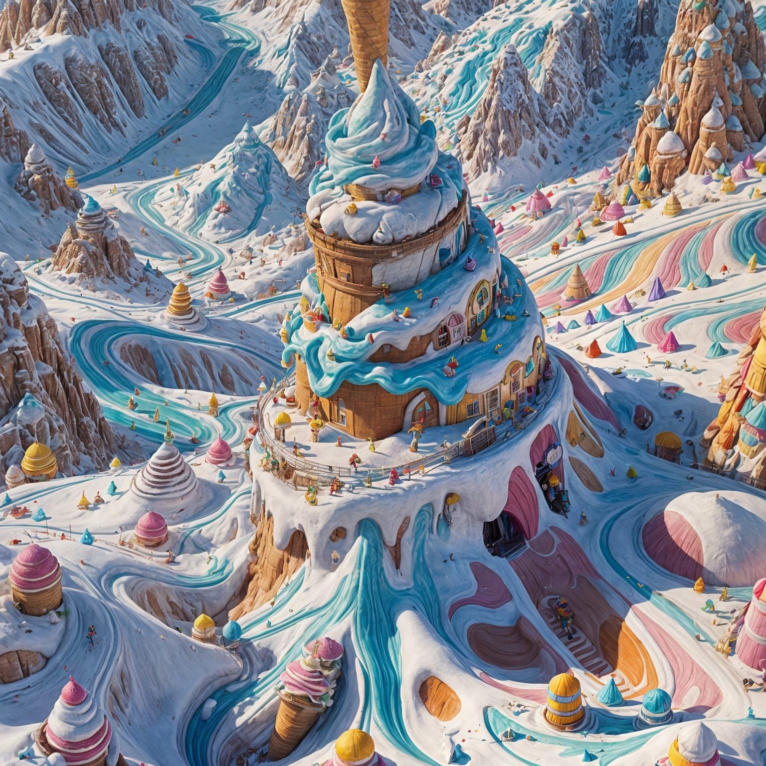Skiing on an Ice Cream Cone: 3D Digital Art
