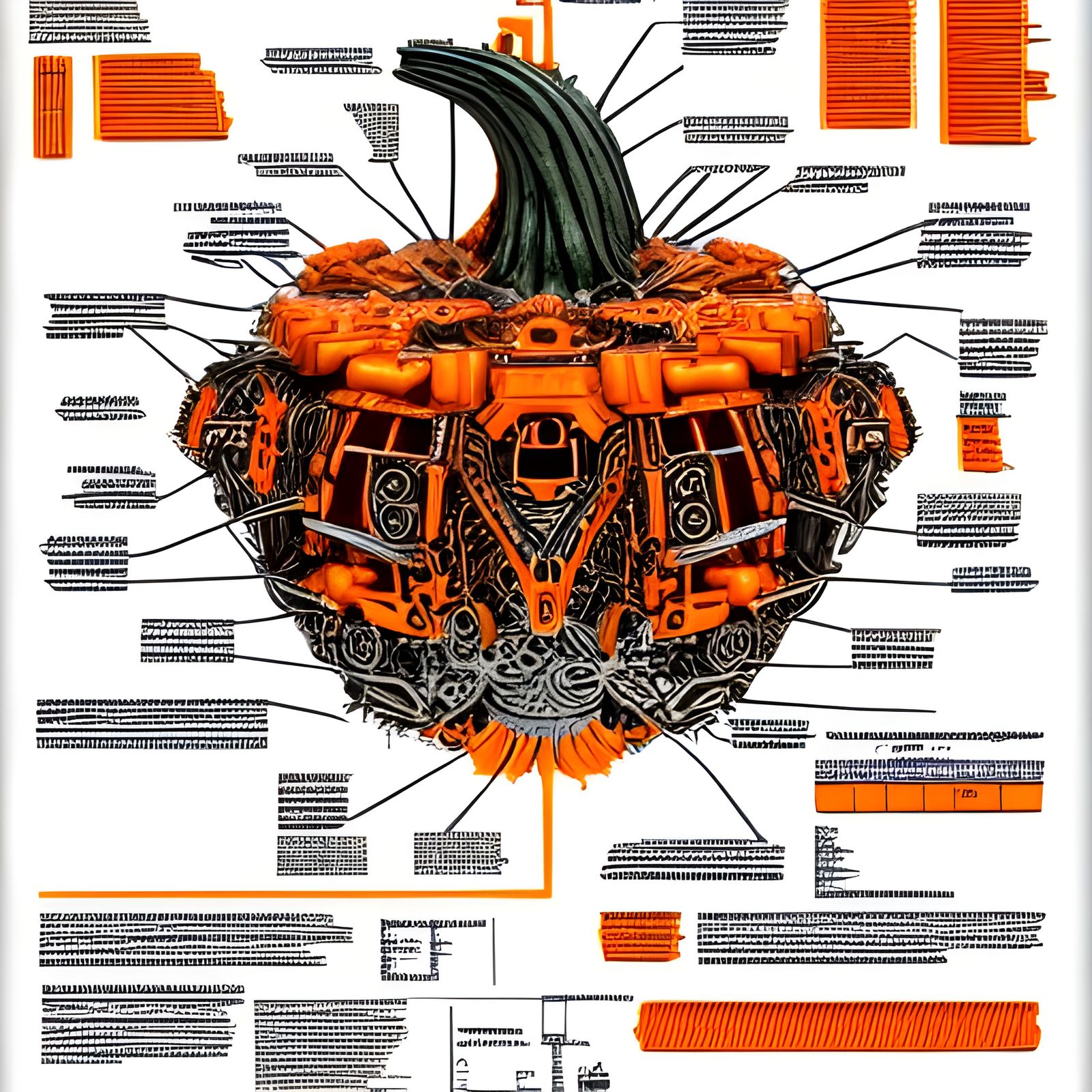 Detailed Schematics of a Biomechanical Weaponized Pumpkin