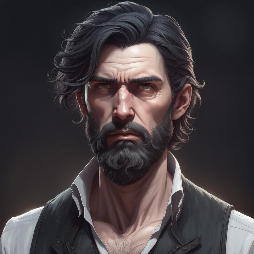 Pale Bearded Man Portrait in Hyperdetailed Style