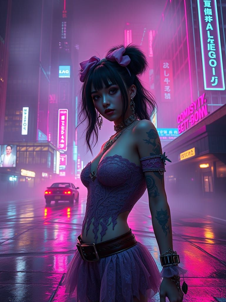 Surreal Cyberpunk Bubblegum Goth in a Futuristic Metropolis