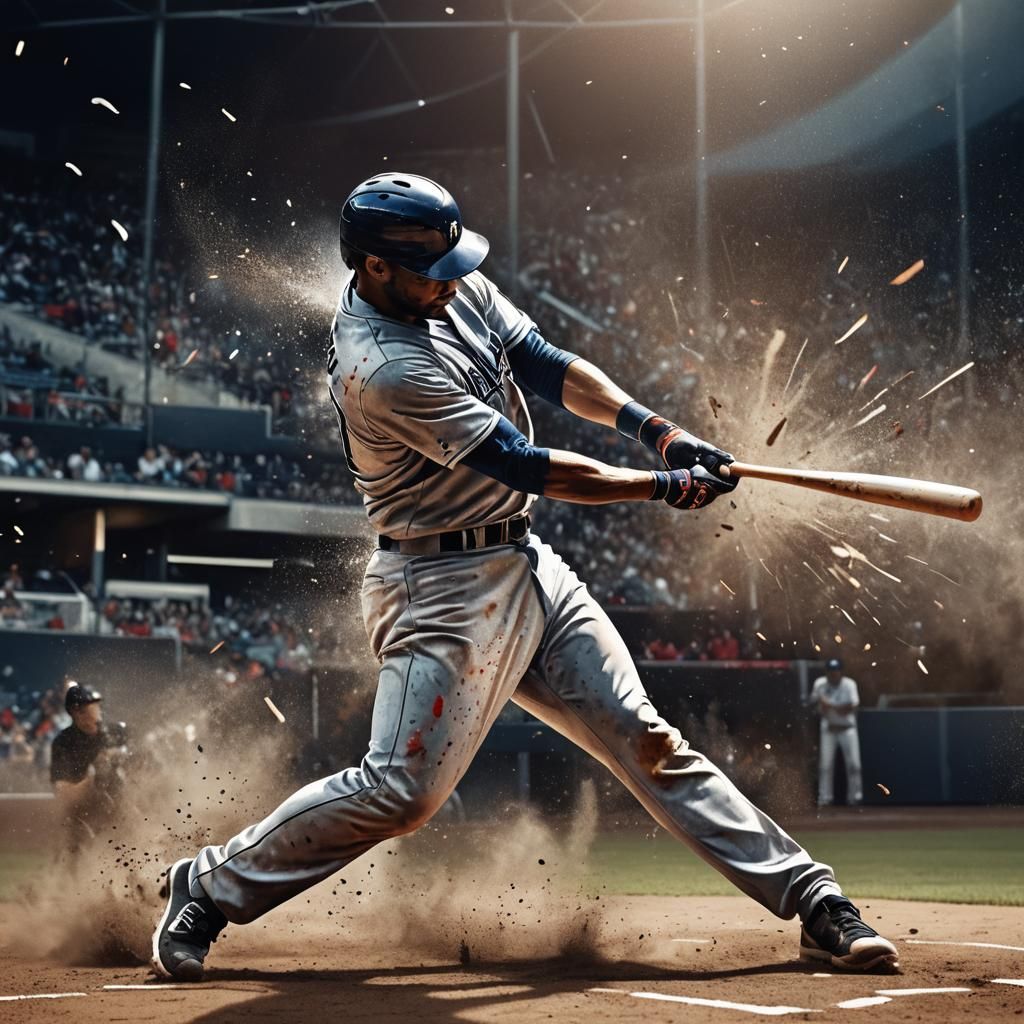 Baseball Player Hitting Ball in Hyperrealistic Style