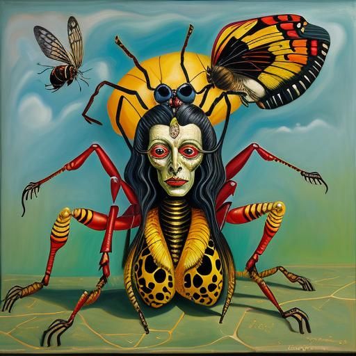 Surreal Insect Woman in Oil Painting Style