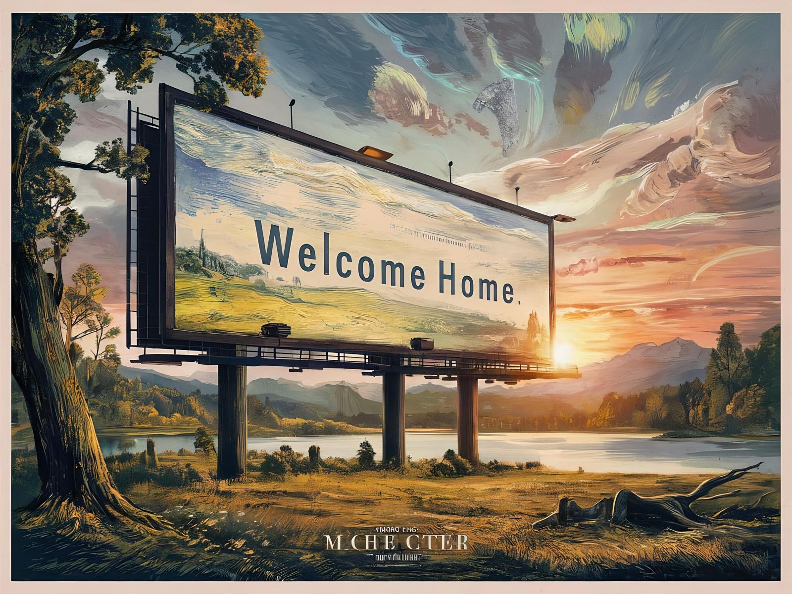 Picturesque Countryside Billboard in Van Gogh Style