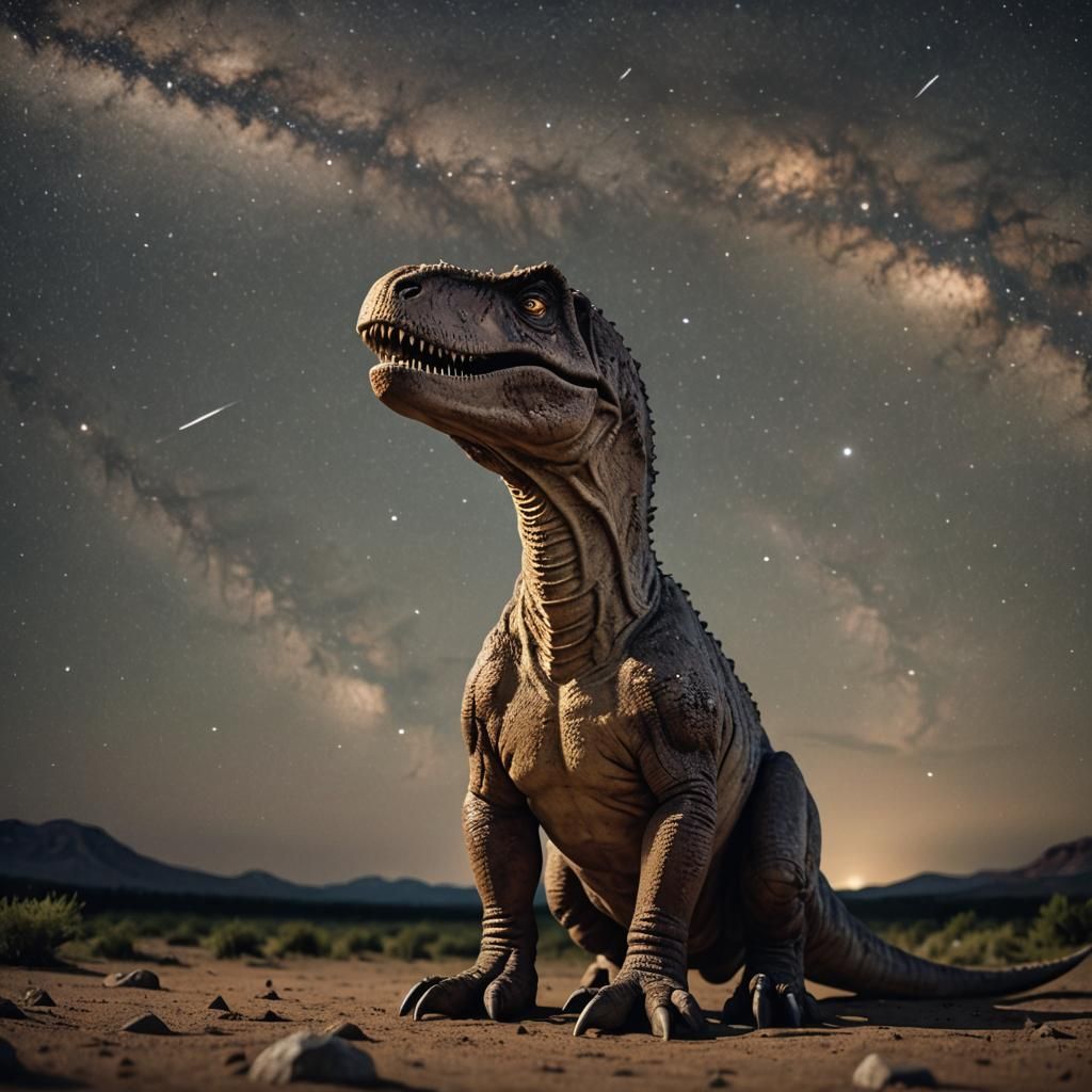 Lonely T-Rex Gazing at Stars: Dark Fantasy Art
