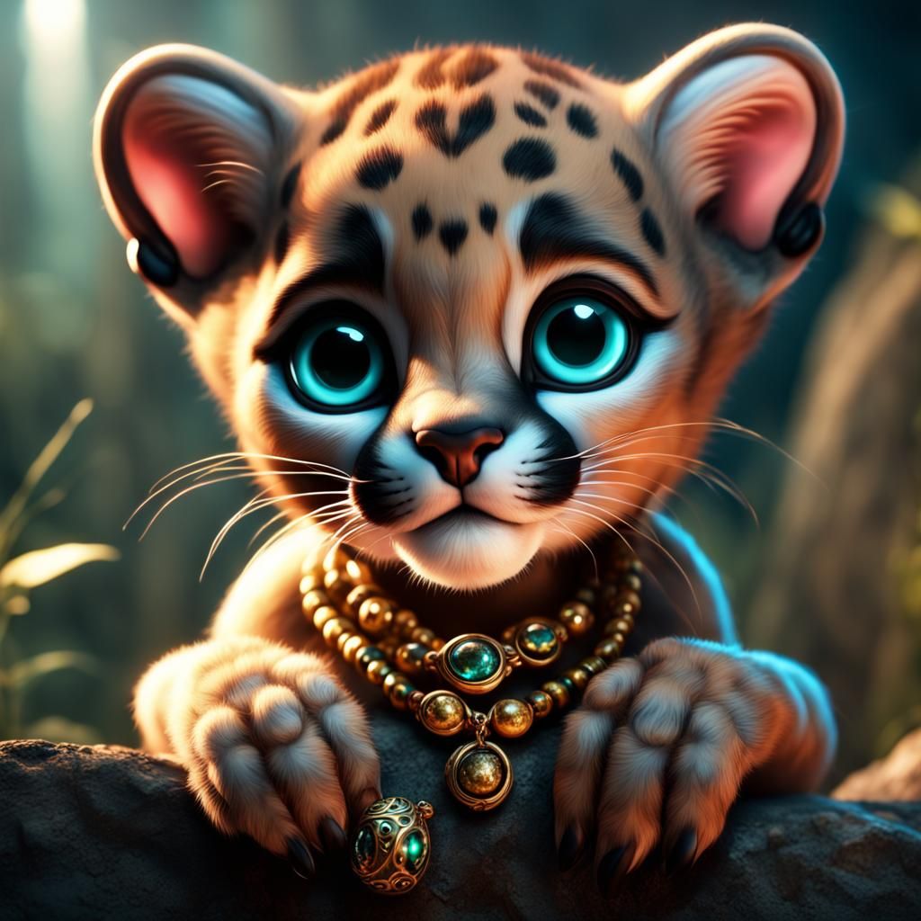 Baby Cougar with Bracelet: Detailed Fantasy Art