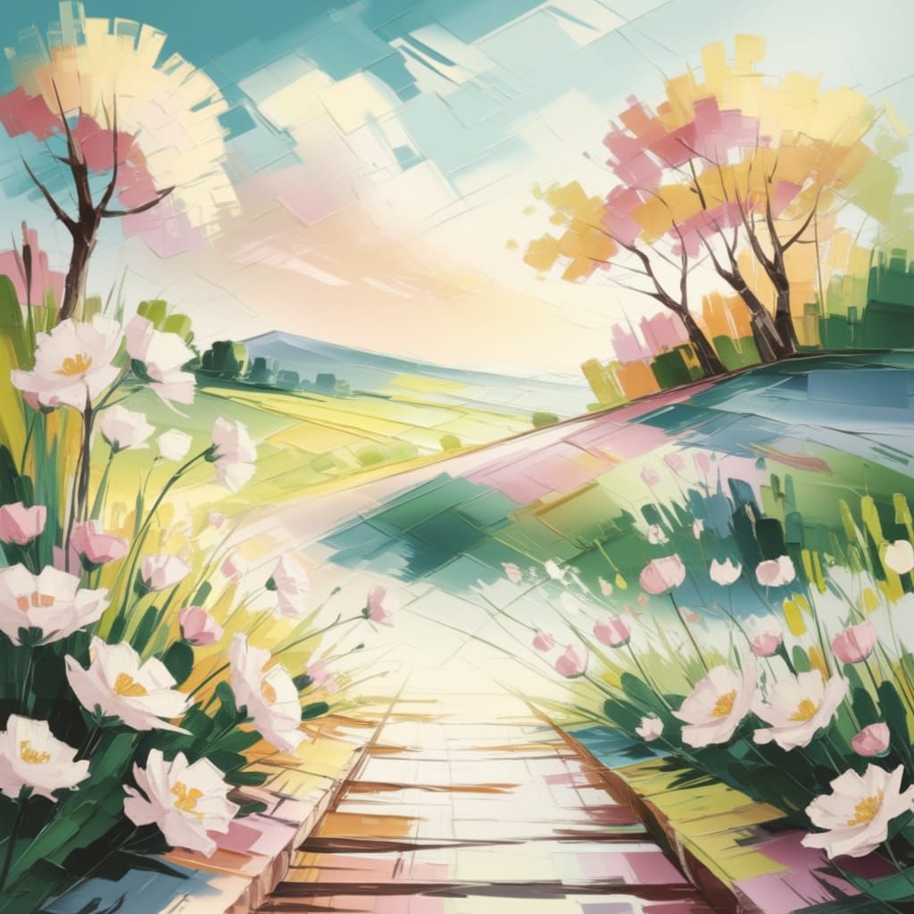 Vibrant Spring Landscape in Impressionist Gouache