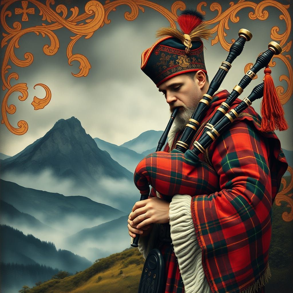 Ethereal Celtic Masterpiece of Ancient Scottish Bagpiper