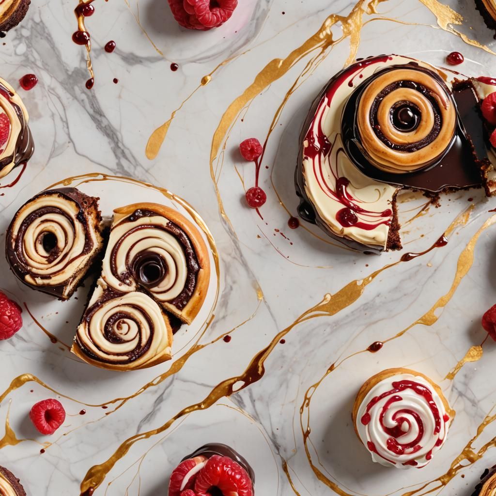 Hyperrealistic Cakes and Cinnamon Roll Still Life