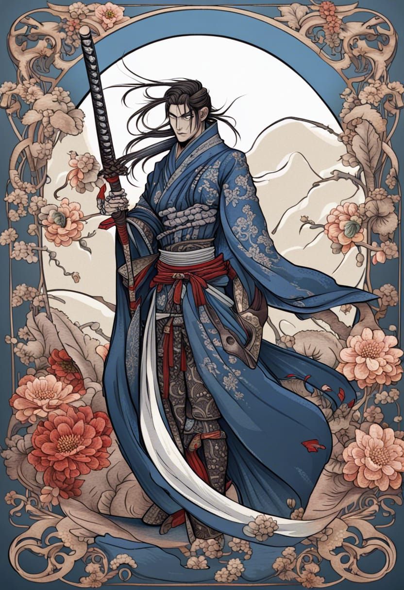 Art Nouveau Flower Samurai in Dark Fantasy Style