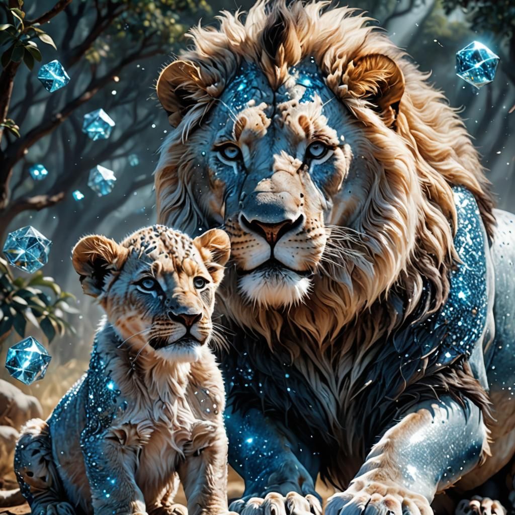 Sparkling Lion Family: A Digital Matte Painting