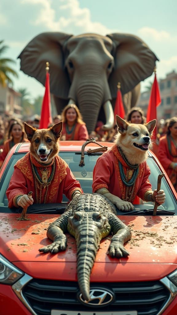Lezginka Dance on Car Roof with Animals