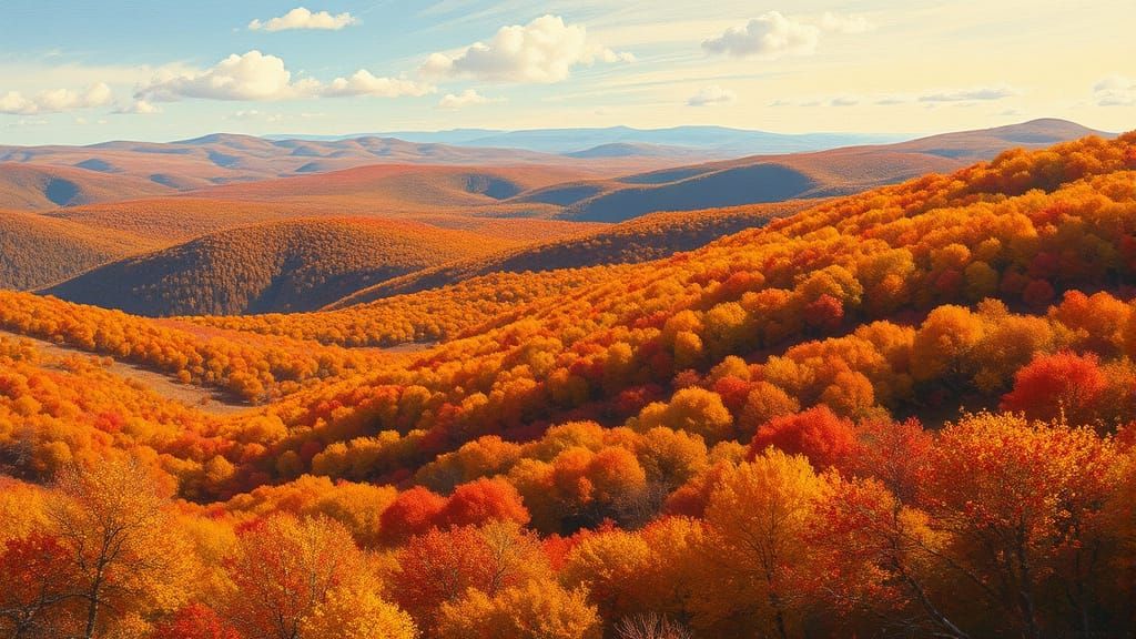 Vibrant Autumn Hills Landscape in Painterly Style