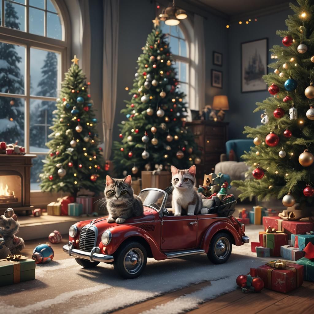 Cat and Mouse Christmas Joyride: Fantasy Concept Art