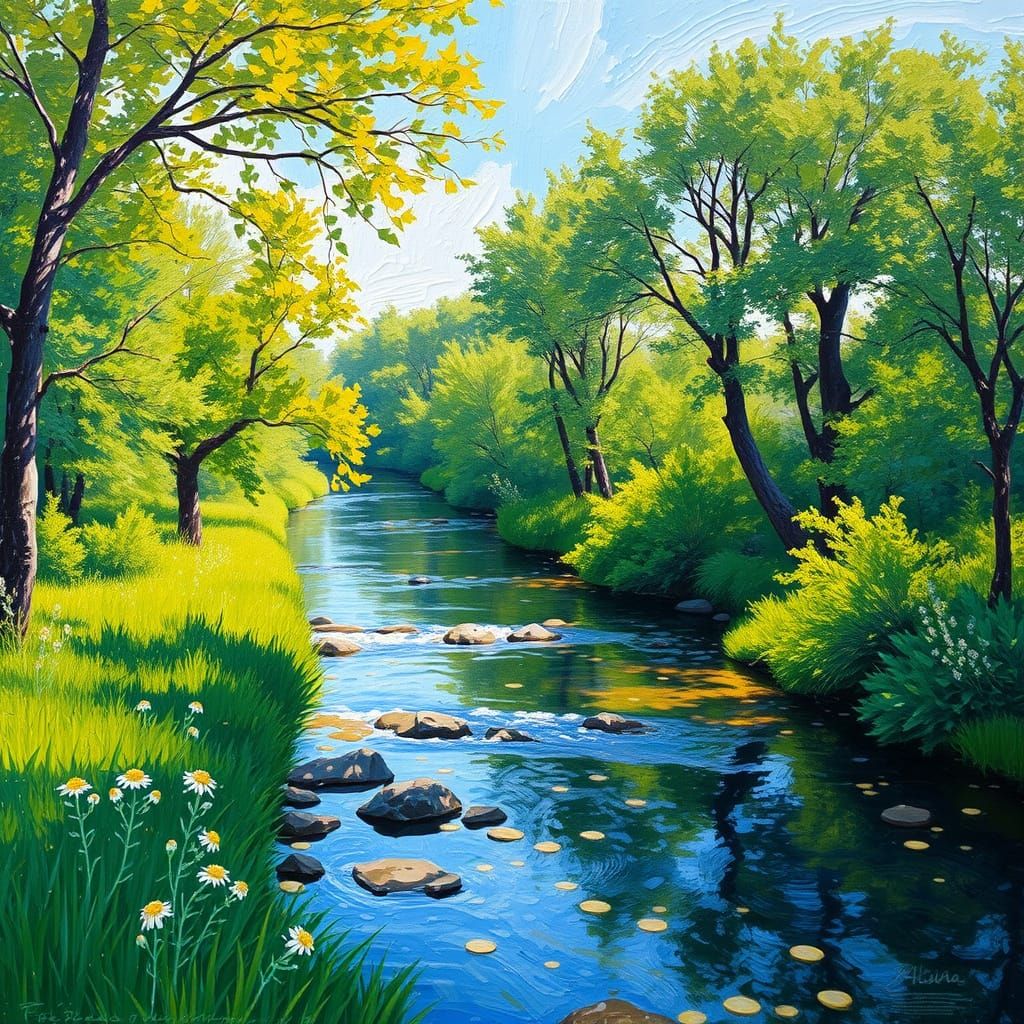 Summer River in Neo-Impressionist Expressionism