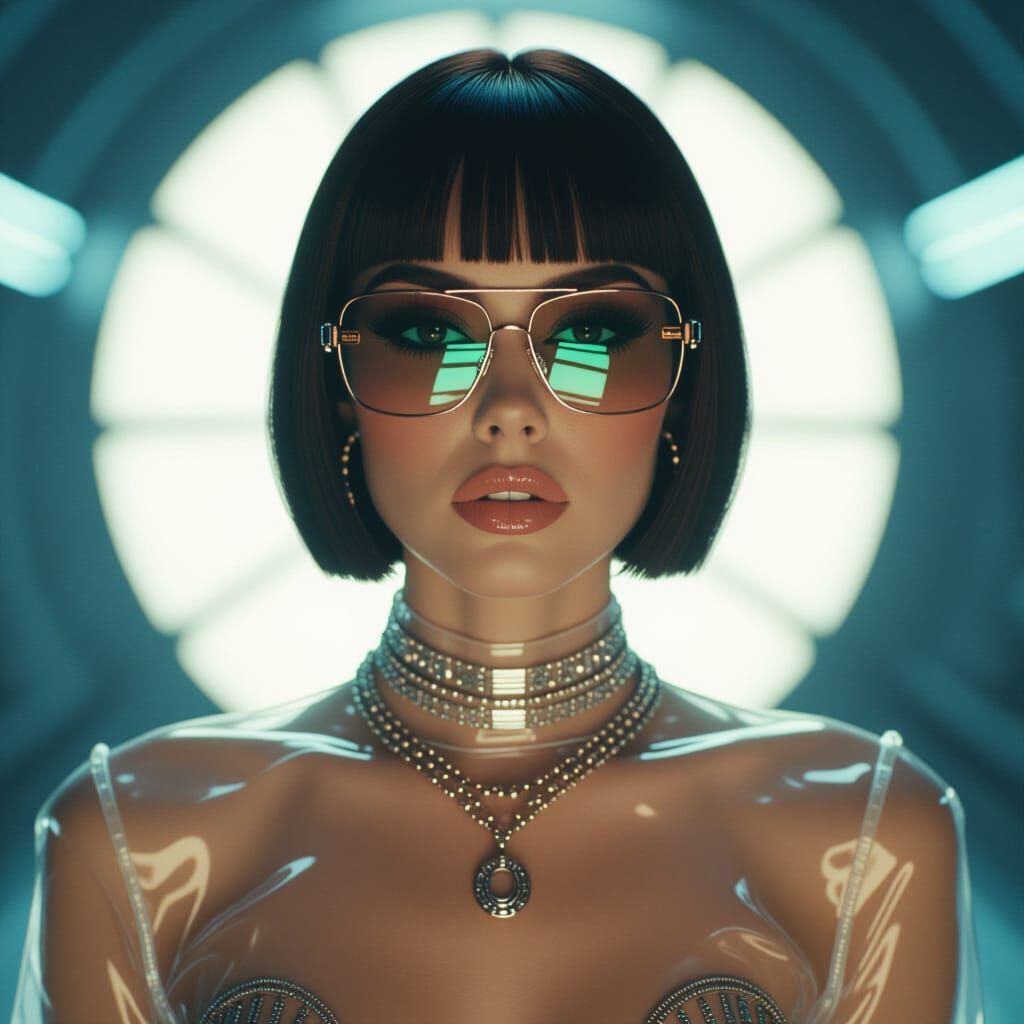 Futuristic Woman in Transparent Clothing: Hyperrealistic Por...