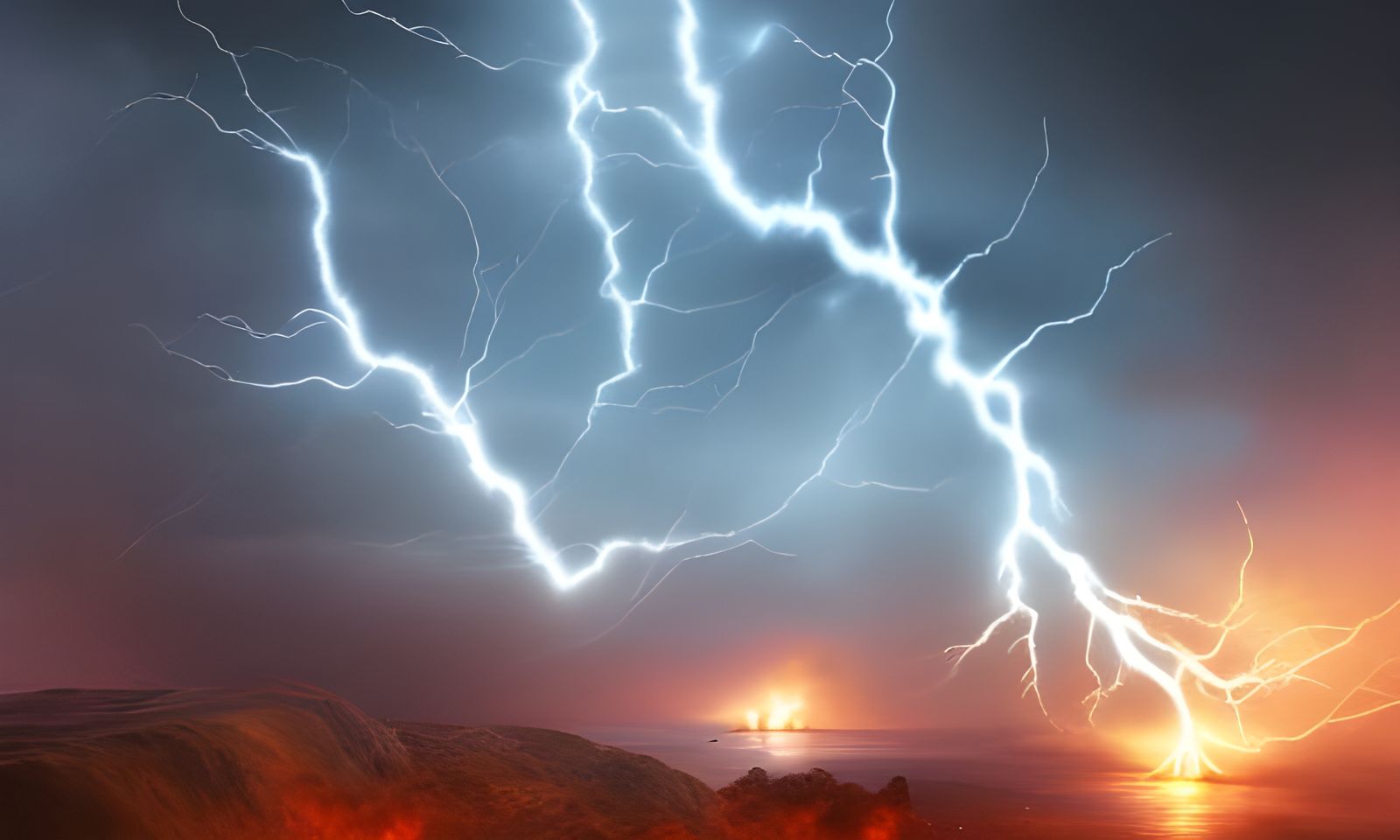 Dramatic Electrical Storm with Blue Lightning