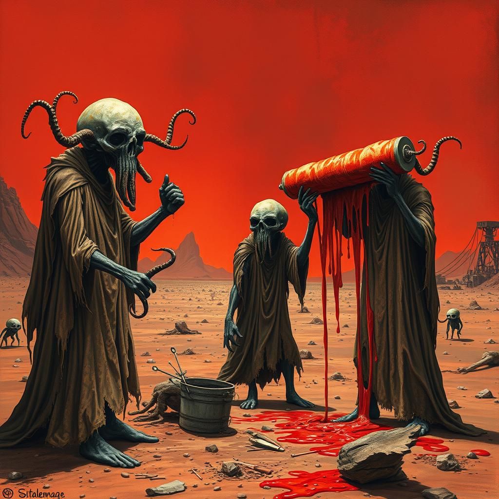 Lovecraftian Deities Paint Mars in Surreal Style