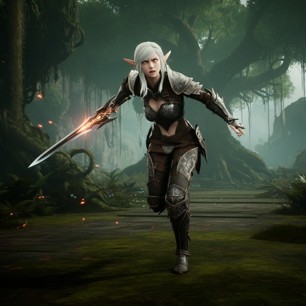 Elf Warrior in Battle, Fantasy Concept Art