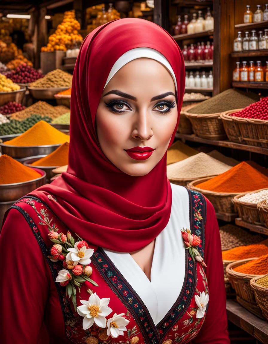Realistic Portrait of Middle Eastern Woman in Market