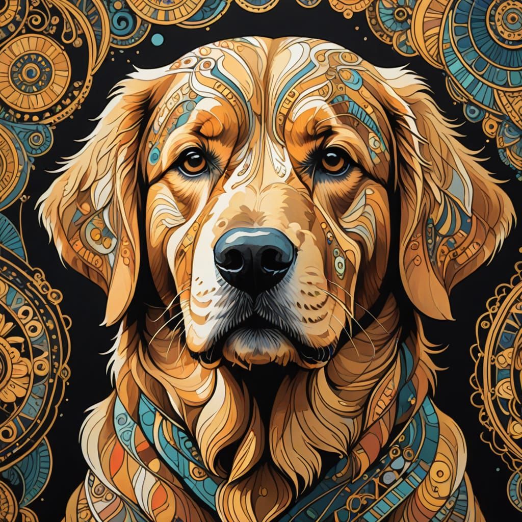 Golden Retriever Line Art in Moody Lighting